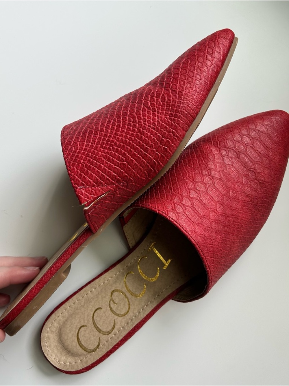 CCOCCI Red Snakeskin Mules